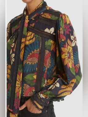 FARM Rio Macaw Ballet Tieneck Blouse Size Medium